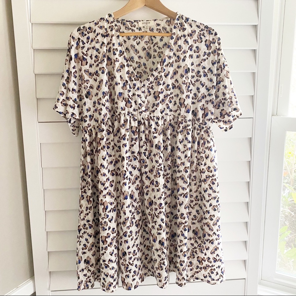 Umgee animal print babydoll 1/2 sleeve dress white